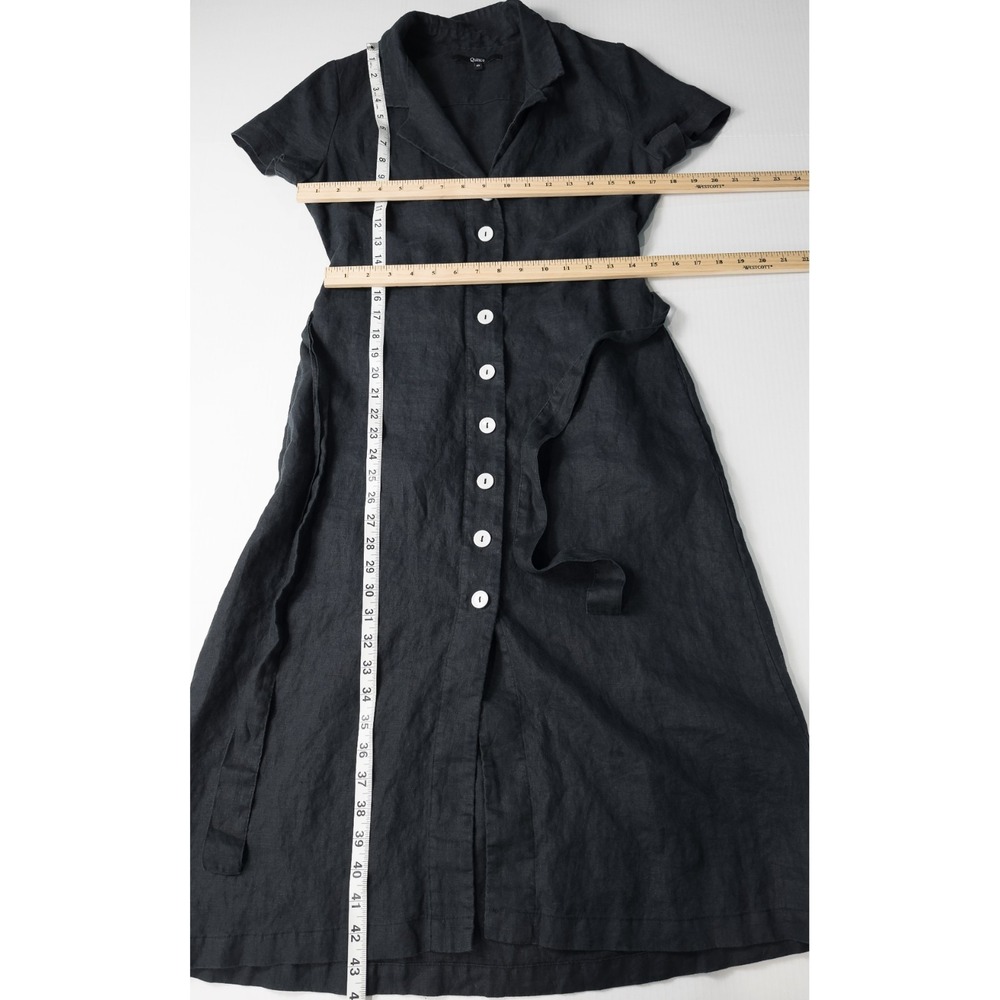 Quince 100% European Linen Button Front Dress Black Small Pockets Minimalist - Picture 5 of 15